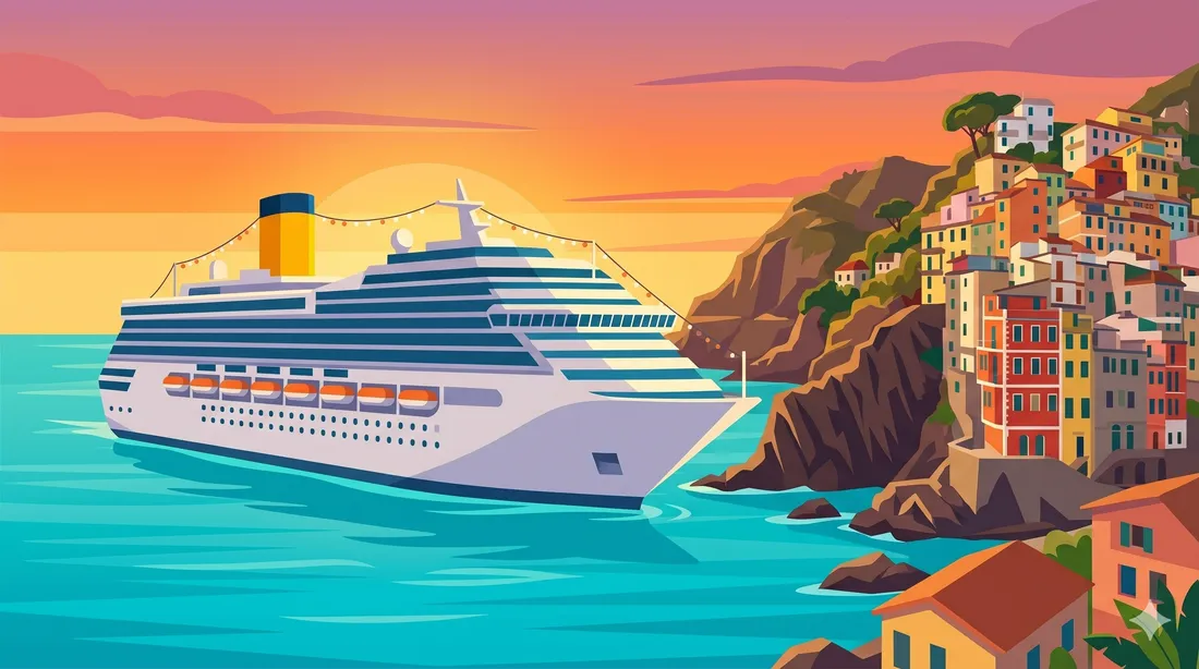 Costa Smeralda navegando con las islas italianas al fondo, buque insignia de Costa Cruceros